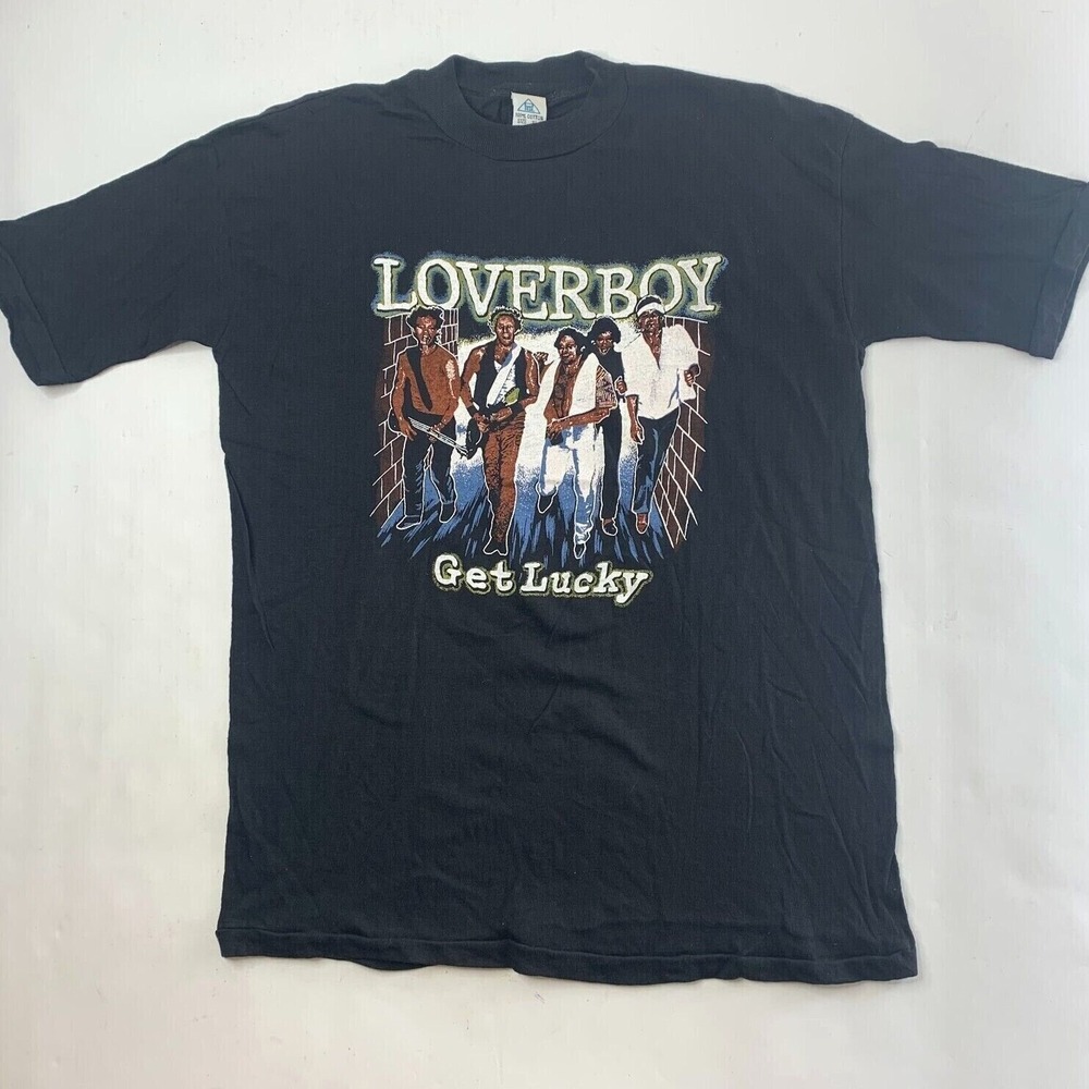 Vtg 80s Loverboy Get Lucky Single Stitch Concert‎ Tour Tee T-shirt Size XL Black